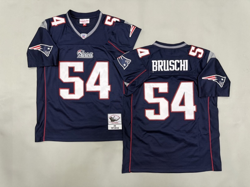 Men 2025 New England Patriots #54 Bruschi Blue Throwback Limited NFL Jersey style 001